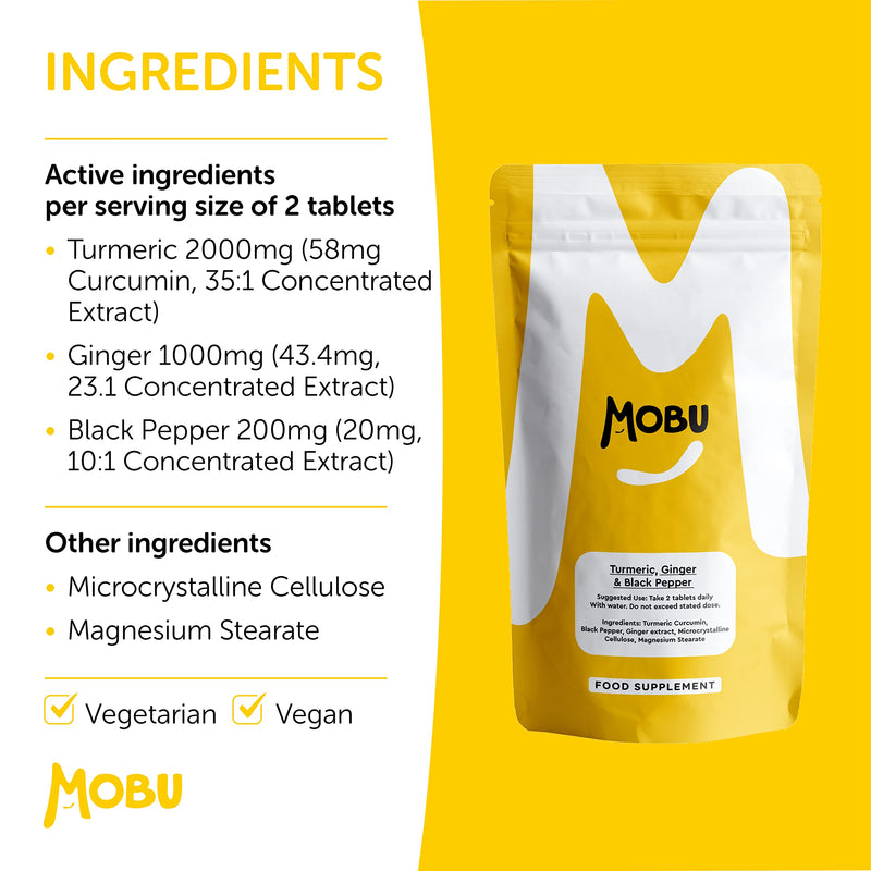 Turmeric 2000mg with Black Pepper & Ginger 120 Tablets | High Strength Curcumin Supplement | Turmeric and Black Pepper Tablets Anti-Inflammatory | Vegan UK Made | GMP Approved | MOBU - BeesActive Australia