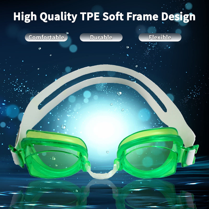 Water Gear No-Leak Anti-Fog Swim Goggles - Adjustable Durable Split Headband and Nose Strap - with UV Protection Green - BeesActive Australia