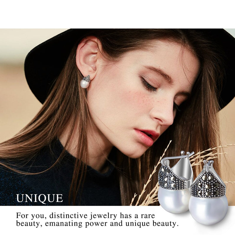 Lotus Fun 925 Sterling Silver Natural Pearl Earrings Shell Pearls Drop Dangle Earrings Large Pearls Earrings, Handmade Natural Jewelry Unique Gifts for Women - BeesActive Australia