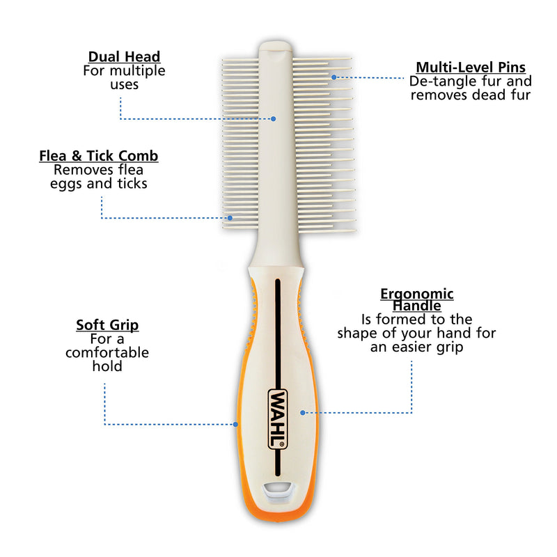 WAHL Premium Flea, Hair Pick, & Finishing Comb with Ergonomic Grips for Dog Grooming, Brushing, Detangling, and Flea Removal – Model 858503 - BeesActive Australia