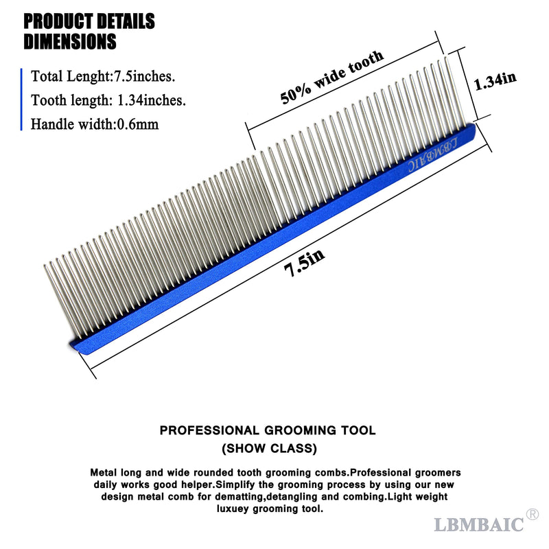 LBMBAIC Metal Dog Grooming Comb With Long and Wide Tooth Professional Comb for Dogs Reduce Pets Hair Tangles,Knots,and Mats.7.5INCHES Medium royalblue - BeesActive Australia