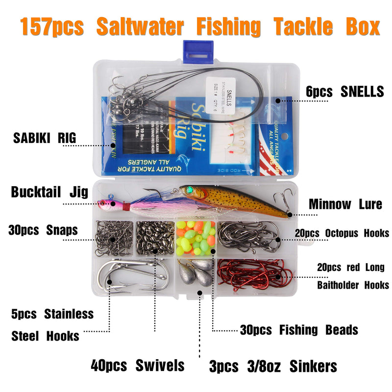 [AUSTRALIA] - Saltwater Fishing Lures Surf Fishing Tackle Box, 157pcs Surf Fishing Bait Rigs Minnow Lure Bucktail Jig Hooks Sinker Fishing Gear Accessories 