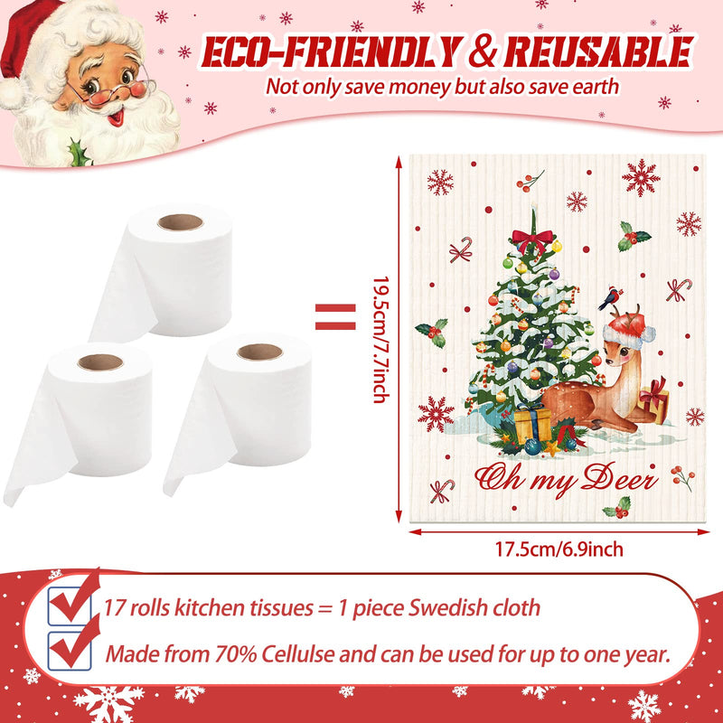 6 Pieces Christmas Swedish Kitchen Table Dishcloths Reusable Christmas Dish Towels Absorbent Cleaning Cloth Fast Dry Kitchen Dishcloth with Santa, Snowman, Christmas Tree, Deer for Kitchen Cleaning Bright Style - BeesActive Australia