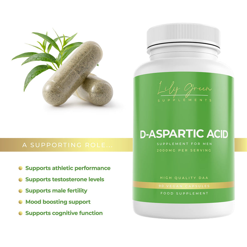 Lily Green | D-Aspartic Acid 2000mg per Serving | 90 Vegan Capsules | Boost for Men | Pure DAA | High Strength | No Artificial Fillers | Made in UK - BeesActive Australia
