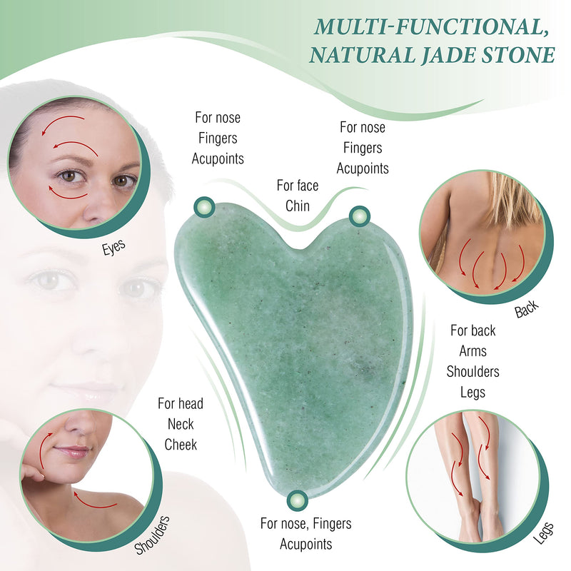 Aventurine Jade Guasha Scraping Massage Tool - Jade Quartz Gua Sha Board - Traditional Scraper Tool - New Model - by Sandine Aventurine Jade - BeesActive Australia