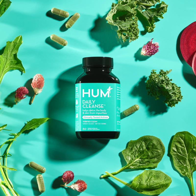HUM Daily Cleanse Acne Supplements - Support for Clear Skin & Improved Digestion with Organic Algae, Detoxifying Herbs, Vitamins & Minerals - Skin Supplement for Women and Men (60 Vegan Capsules) - BeesActive Australia
