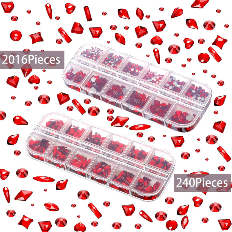 240 Pieces Multi-Shape Red Nail Rhinestones and 2016 Pieces Flatback Nail Gemstones Crystal with Rhinestone Pick Up Pen Tweezer Set for Nail Art Decoration DIY Designed - BeesActive Australia