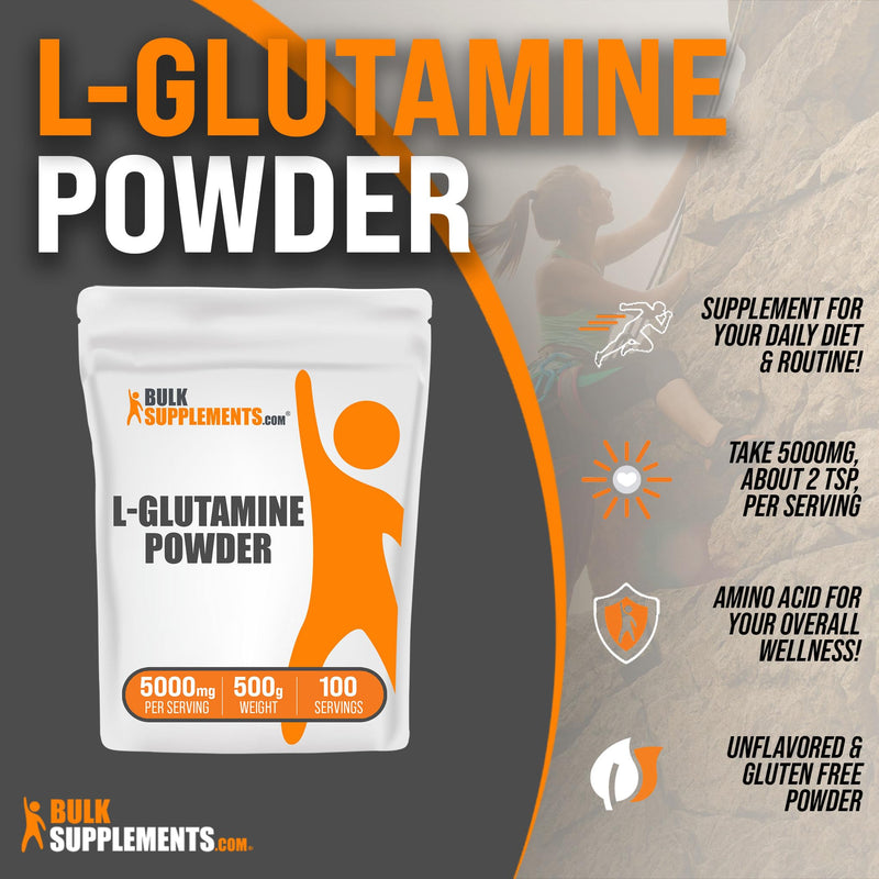 BULKSUPPLEMENTS.COM L-Glutamine Powder - Glutamine Supplement, L Glutamine 5000mg, L Glutamine Powder - Gut Health & Recovery, Unflavored & Gluten Free, 5000mg (5g) per Serving, 500g (1.1 lbs) 1.1 Pound (Pack of 1) - BeesActive Australia