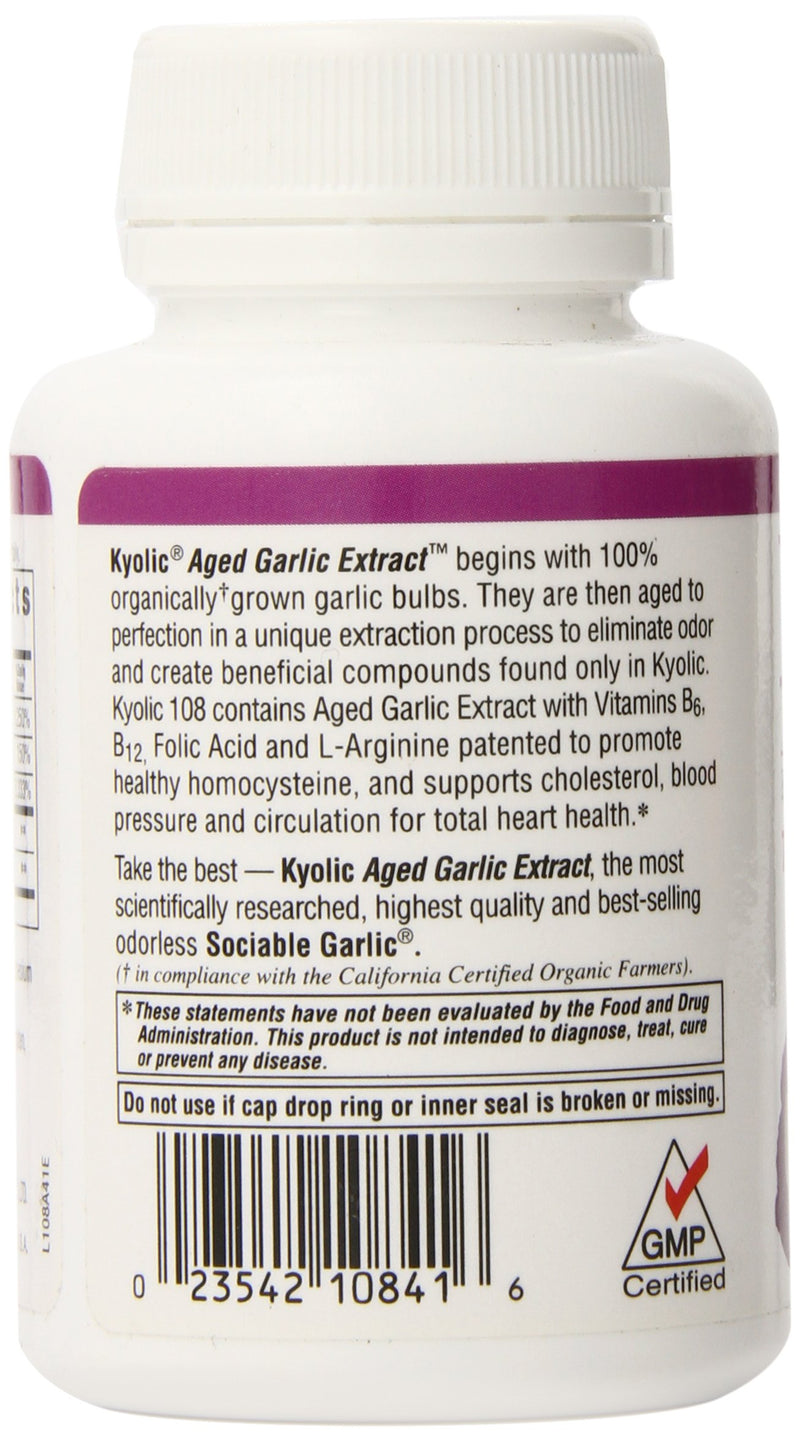 Kyolic Aged Garlic Extract Formula 108 Total Heart Health, 100 Capsules Formula 108 Capsules 100 Count (Pack of 1) - BeesActive Australia