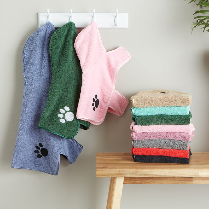 Bone Dry Pet Robe Collection, Embroidered Absorbent Microfiber Bath Robe with Adjustable Closure, for Dogs & Cats, Small, Aqua - BeesActive Australia