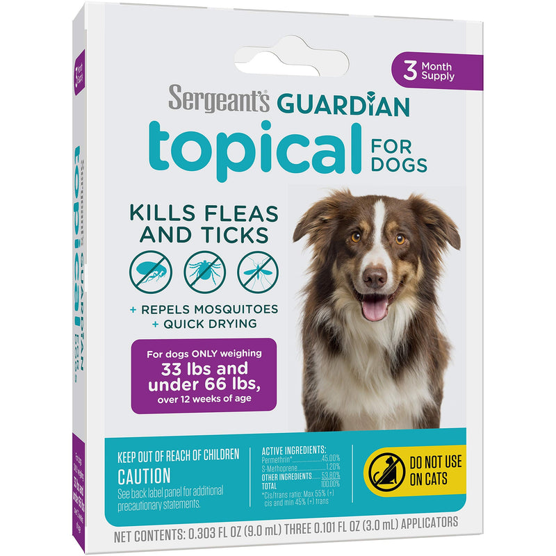 Sergeant's Guardian Flea & Tick Squeeze On Topical for Dogs, 33-66 lbs, 3 Count - BeesActive Australia
