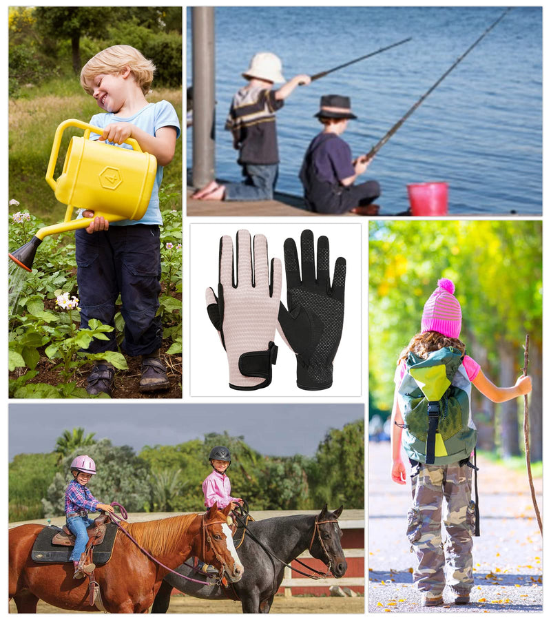 Kids Horse Riding Gloves Equestrian Anti Slip Children Horseback Bike Gardening Fishing Cycling Outdoor Activities Riding Gloves Girls Boys Youth Pink Non-slip Silicone L (Age 10-12) - BeesActive Australia
