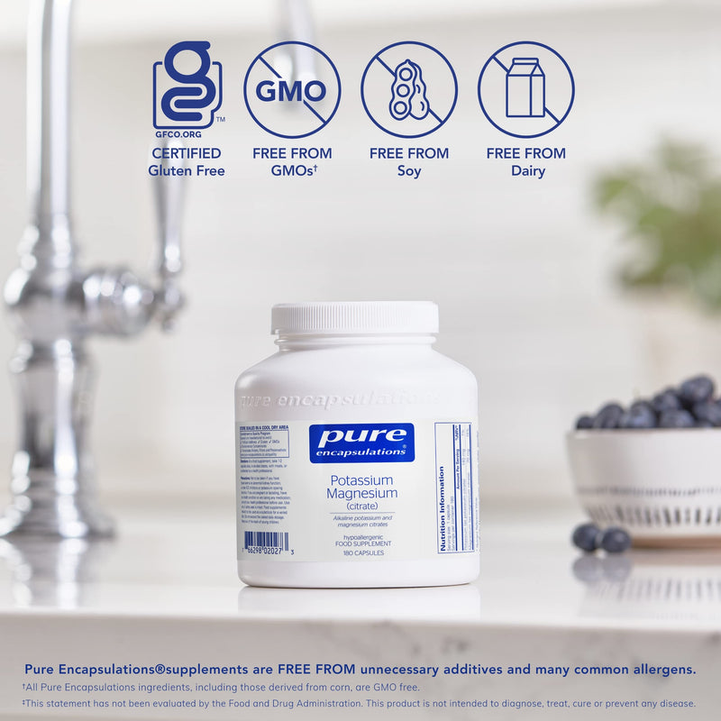 Pure Encapsulations - Potassium Magnesium (Citrate) - Bioavailable Alkaline Potassium and Magnesium Citrates - 180 Vegetarian Capsules - BeesActive Australia