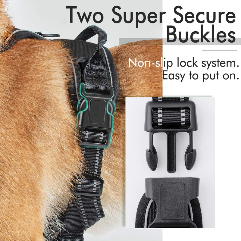 rabbitgoo Dog Harness, No-Pull Pet Harness with 2 Leash Clips, Adjustable Soft Padded Dog Vest, Reflective Outdoor Pet Oxford Vest with Easy Control Handle Large Classic Black - BeesActive Australia