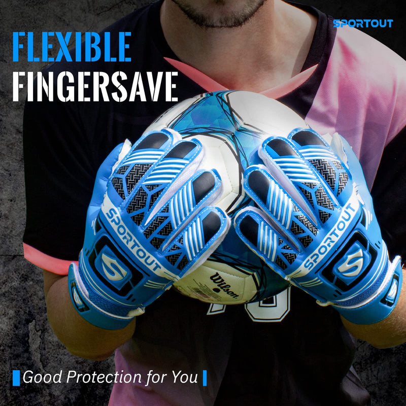 Sportout Goalie Gloves, Goalkeeper Gloves with Fingersave, Soccer Gloves, Breathable Soccer Goalie Gloves, 4mm Latex, for Kids Youth and Adult Blue2 8 - BeesActive Australia