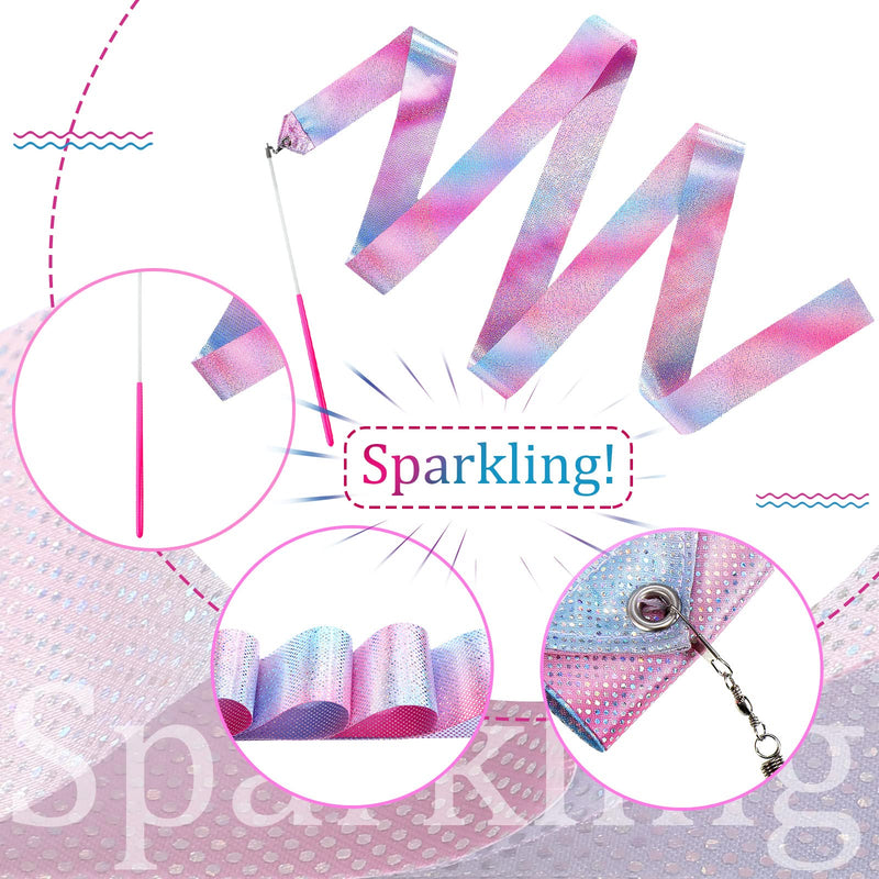 6 Pieces Sparkling Dance Ribbon Flash Dance Ribbon 78.74 Inches Long Rhythmic Gymnastics Ribbons Wand Shining Dance Ribbons for Kids Silk Streamers, Dance Pink Twirling Ribbons - BeesActive Australia