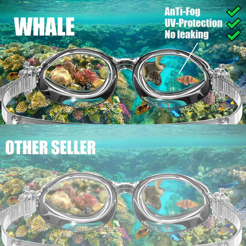 Whale Unisex-Adult Swim Goggles,Anti-Fog Swimming Goggles No Leaking for Men Women Youth Black Frame/Mirror Silver Lens - BeesActive Australia