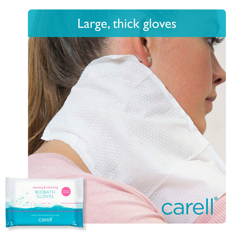 Carell Bed Bath Gloves - Easy to use, Containing Aloe Vera - Dermotologically Tested, Alcohol-Free - Pack of 8 Gloves - BeesActive Australia