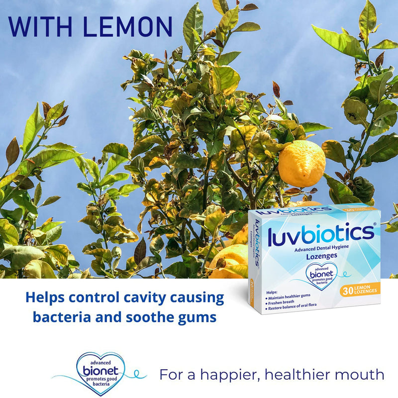 Luvbiotics Lemom Lozenges - Promotes Good Balance in The Oral Cavity for Fresh Breath, Healthy Gums and Cavity Protection.- Pack of 3 (90 Lozenges) 30 Count (Pack of 3) - BeesActive Australia