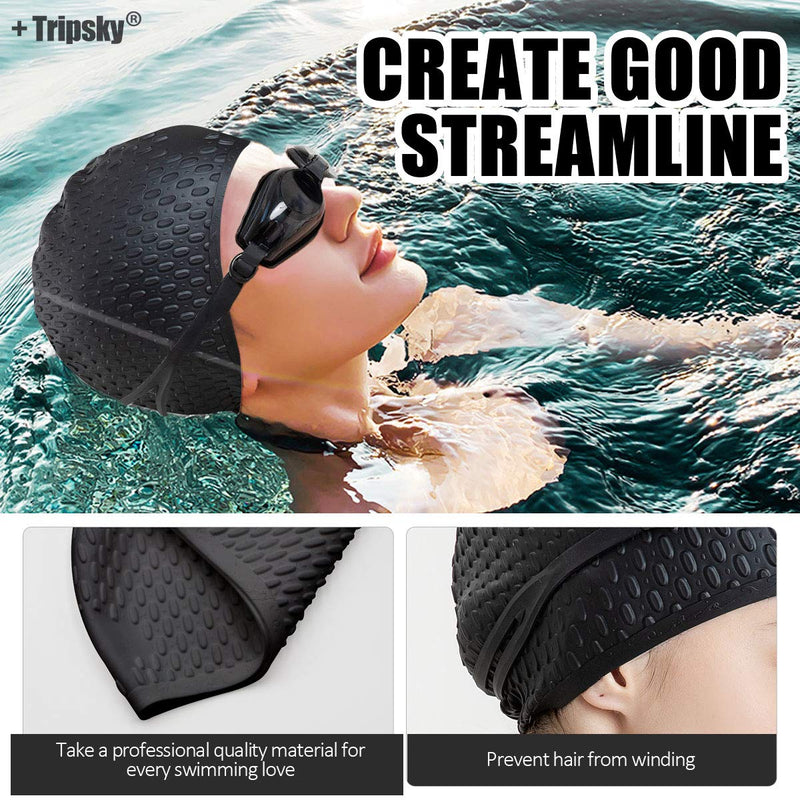 Tripsky Silicone Swim Cap,Comfortable Bathing Cap Ideal for Curly Short Medium Long Hair, Swimming Cap for Women and Men, Shower Caps Keep Hairstyle Unchanged black - BeesActive Australia