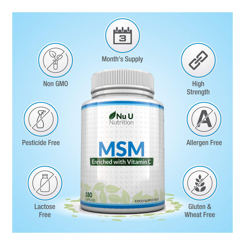 MSM 1200mg - 180 Capsules - 3 Month Supply - Methylsulfonylmethanethane with Added Vitamin C and Selenium - High Strength MSM - BeesActive Australia