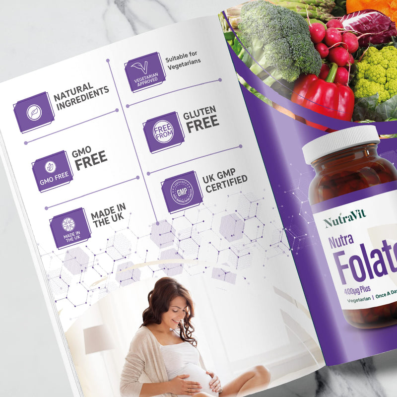 NUTRAFOLATE Plus - 400mcg Folic Acid Tablets (L-Methylfolate) | Vitamin B9-30 Tablets - Folic Acid Pregnancy & Pre-Pregnancy Vitamin - Contains Vitamins D, C and B12 - Vegetarian - NutraVit - BeesActive Australia