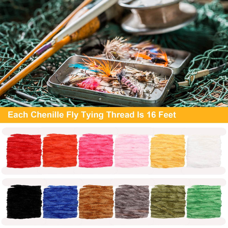 BBTO 12 Pieces Fly Tying Chenille Fly Tying Materials 65.64 Yards Chenille DIY Fly Tying Thread Craft Fly Tying Tinsel for Streamers Wooly Buggers Nymph Flex Hackle Chenille Style - BeesActive Australia
