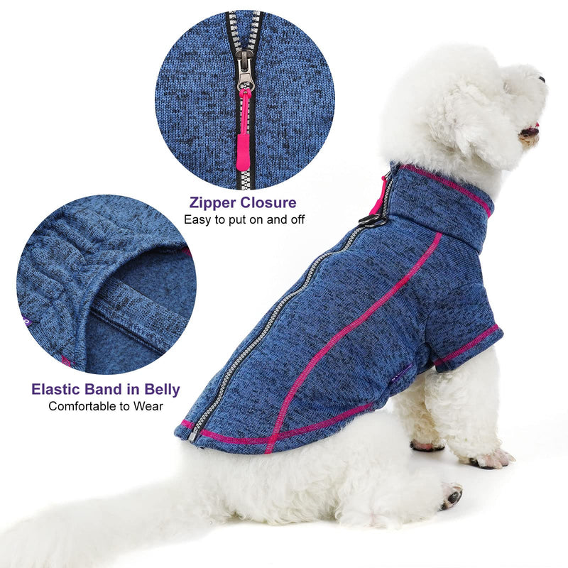 cyeollo Fleece Dog Sweater Reflective Zip Up Jacket Coat Dog Clothes Winter Coats for Small Medium Large Dogs Jackets Blue - BeesActive Australia
