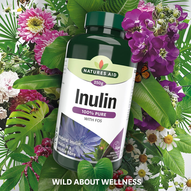Natures Aid Inulin Powder, 250 g (from Chicory Root, 100% Natural with FOS, High Fibre, Low Calorie, Prebiotic, Vegan Society Approved, Made in the UK) - BeesActive Australia