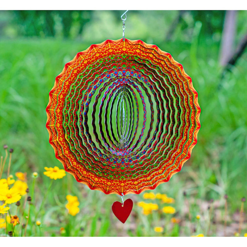 Wind Spinner Mandala Thangka 12 inches  3D Stainless Steel  Laser Cut Metal Art Geometric Pattern - Hanging Wind Spinner, Kinetic Yard Art Decorations - Indoor/Outdoor Decor - BeesActive Australia