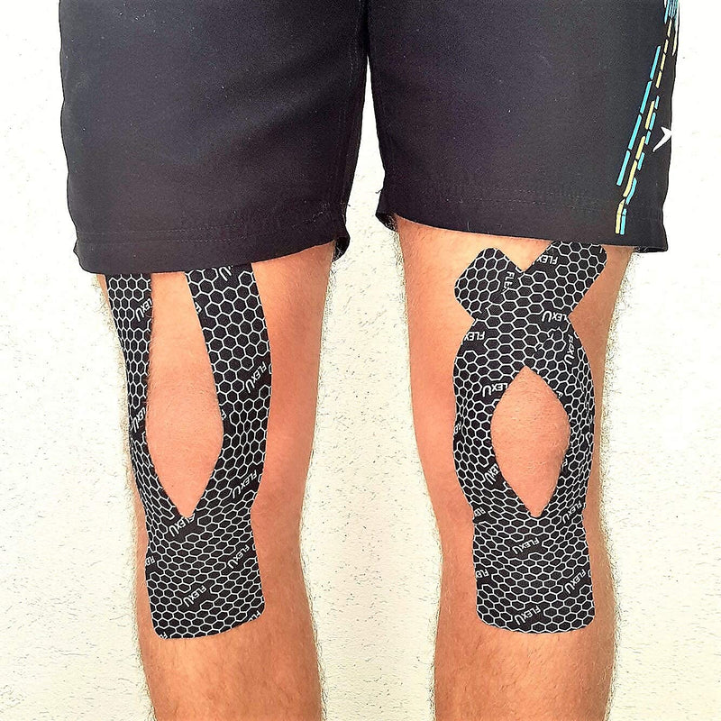 FlexU Kinesiology Tape ; Ultra-Wide Y Shape ; 3 or 4 Wide x 10 Long Pre Cut Strips; Designed for Knee, Shoulder & Back (Lower & Upper) Applications. 2 Roll Pack Black. 3" Pre-cut Y Shape Kinesiology Tape - BeesActive Australia