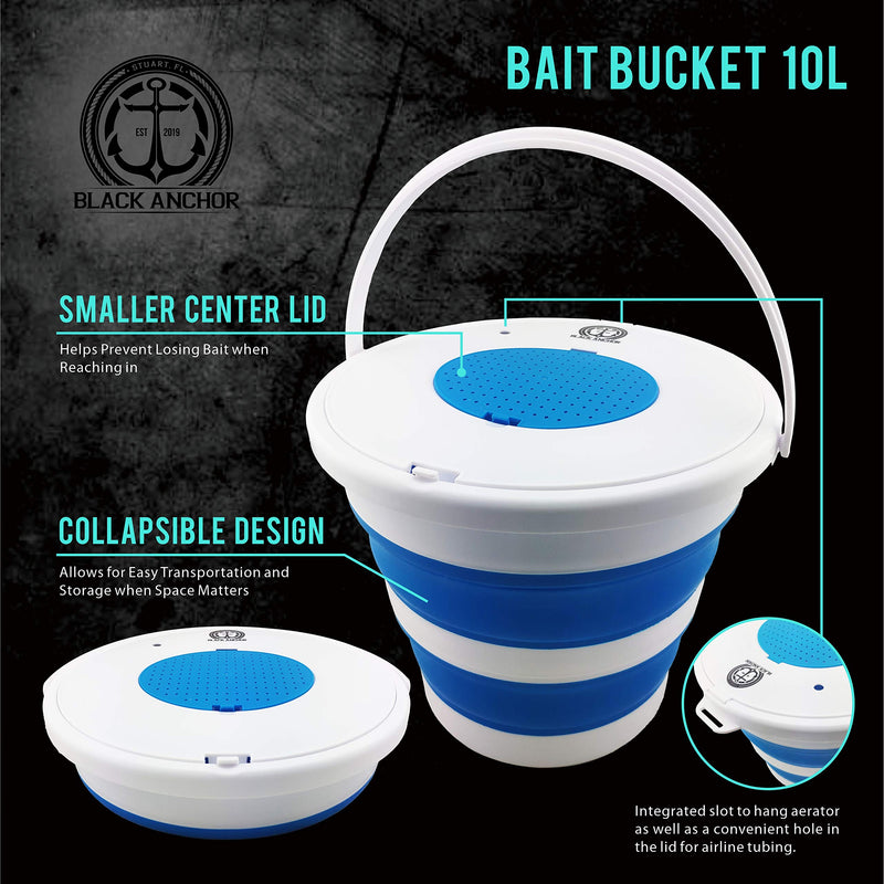 Black Anchor Collapsible Lightweight Bait Bucket | Aerator Slot and Airline Tubing Hole 5L (1.3 Gallons) - BeesActive Australia