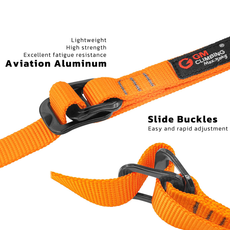 GM CLIMBING Foot Loop Ascender Sling Adjustable for Rope Ascending Climbing Arborist Caving Aid Climbing Gear SRT Rope Walking Frog Ascending Foot Loop - Orange & Carabiner - BeesActive Australia