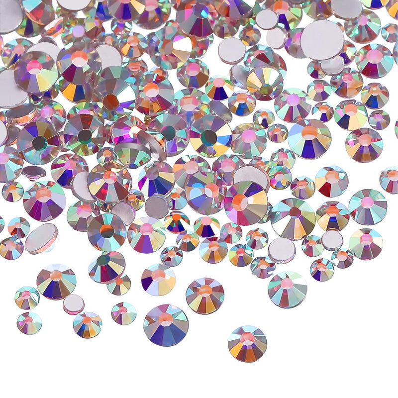 Bememo 3456 Pieces Nail Crystals AB Nail Art Rhinestones Round Beads Flatback Glass Charms Gems Stones, 6 Sizes for Nails Decoration Makeup Clothes Shoes (Iridescent) Iridescent - BeesActive Australia