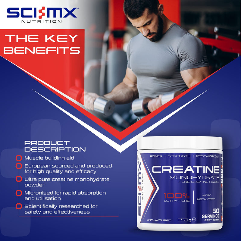 Sci-MX Creatine Monohydrate Strength, Power & Energy Powder - 250 g - 50 Servings - BeesActive Australia