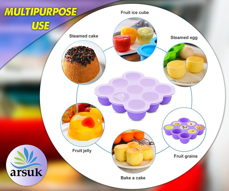 ARSUK Baby Food Storage Containers Silicone Freezer Tray With Lids, Weaning Pots for Baby Food Purees (283 Grams - 9x75ml) Silicone Tray Pack of 1 - BeesActive Australia