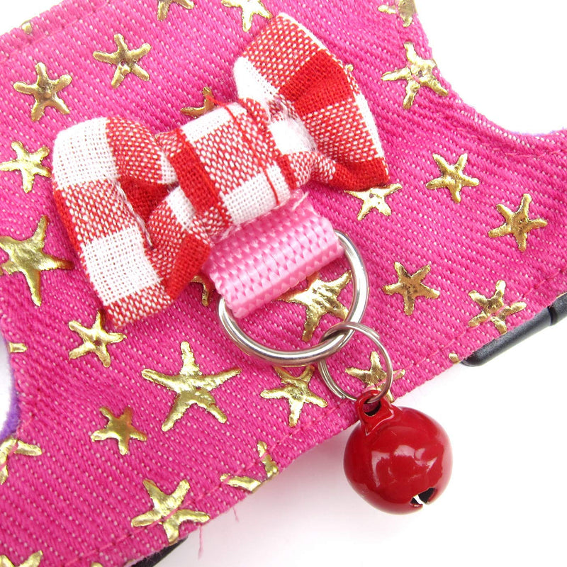 Wontee Small Pet Harness Vest and Leash Set with Bowknot and Bell Decor for Gerbil Guinea Pig Squirrel Kitten Outdoor Walking S Pink Star - BeesActive Australia