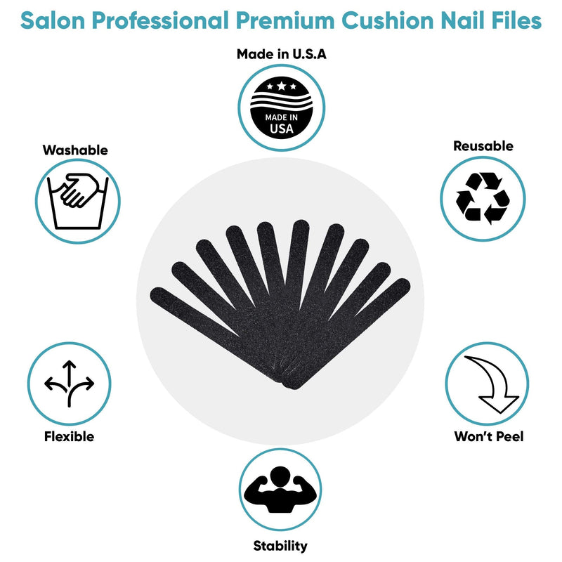 GETi Beauty Nail Files 10-Pcs Made in U.S.A – For Natural and Acrylic Nails – -100/180 Coarse and Medium Fine Grit – Washable and Reusable – Durable Abrasive Emery – Double Sided Cushion Black 100/180 Grit (10 Pack) - BeesActive Australia