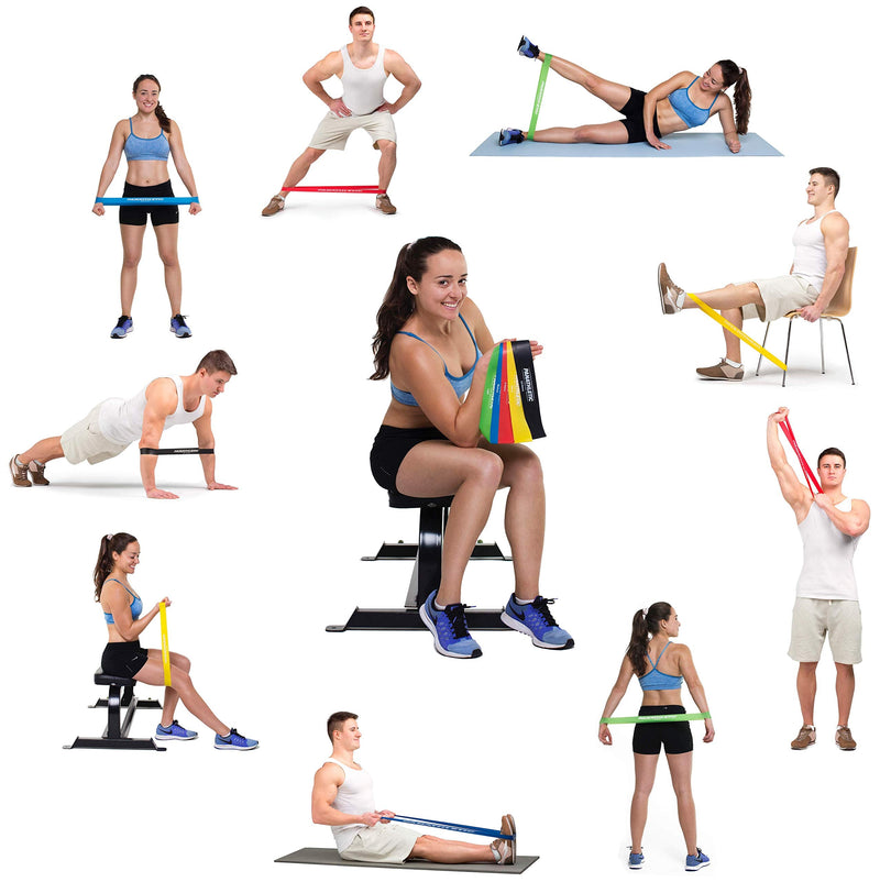 Panathletic Resistance Bands, Set of 5 Bands – 5 Different Resistance Levels, Exercise Guide, eBook, Carry Bag – 5X Booty Loop Band for Butt and Legs Women - Fitness Stretch Band for Workout Men Black, red, yellow, blue, green - BeesActive Australia