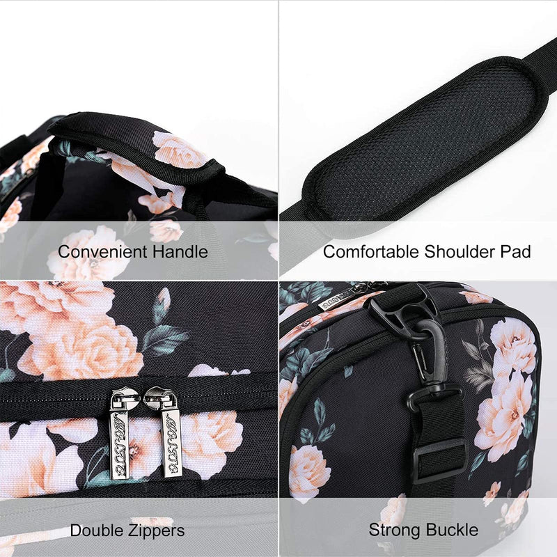 MOSISO Sports Duffel Peony Gym Bag with Shoe Compartment Black - BeesActive Australia