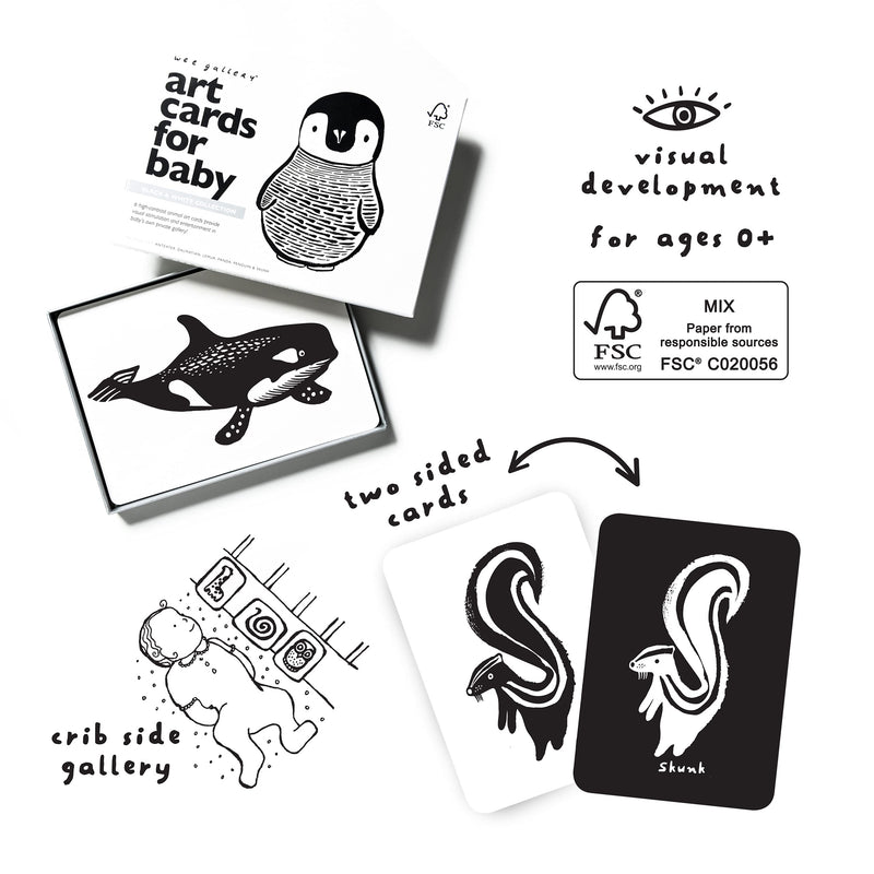 Wee Gallery Black and White Art Flash Cards for Babies, High Contrast Educational Animal Picture Cards, Baby Visual Stimulation, Brain and Memory Development in Infants and Toddlers - B&W Animals Black and White Collection - BeesActive Australia