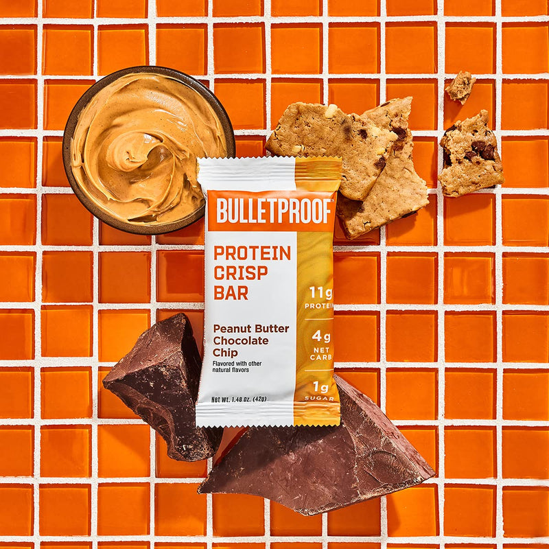 Bulletproof Protein Crisp Bars, Peanut Butter Chocolate Chip, 12 Pack, High Protein, Low Sugar - BeesActive Australia