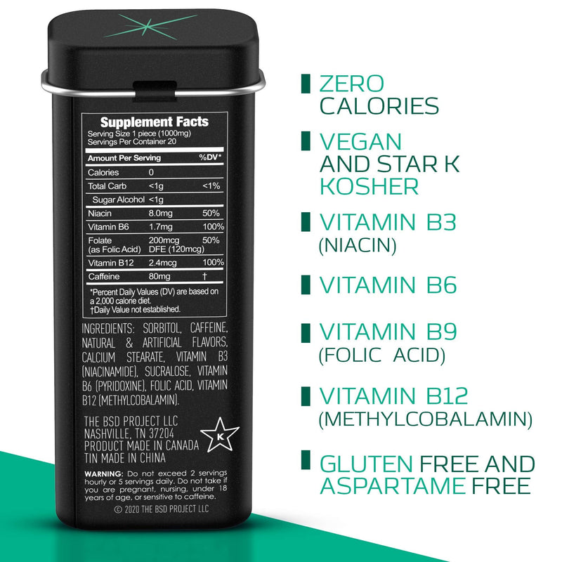 Viter Energy Extra Strength Caffeinated Mints - 80mg Caffeine, B Vitamins, Sugar Free Vegan Breath Mint. Powerful Energizing Boost. 1 Mint Replaces 1 Coffee, Gum, Chews, Gummies (Peppermint, 6 Pack) Peppermint 20 Count (Pack of 6) - BeesActive Australia