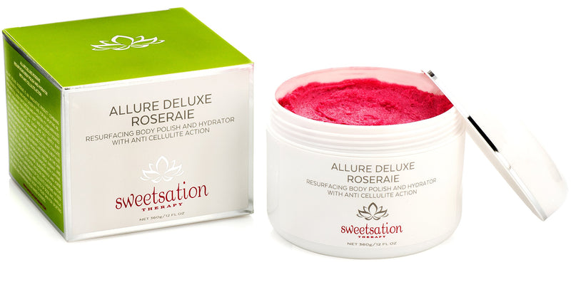 Allure Deluxe Roseraie Best Resurfacing Body Polish and Hydrator, with Anti Cellulite action, 12 oz. Scrub and moisturizer in one. Infused with Rose and Vanilla. - BeesActive Australia