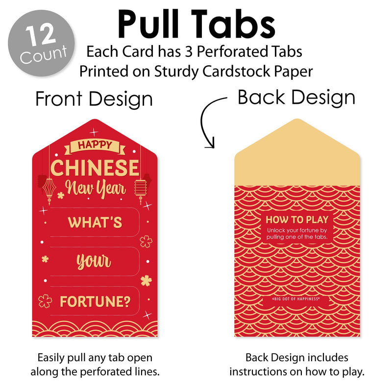 Big Dot of Happiness Chinese Lanterns - Lunar New Year Game Pickle Cards - Fortune Pull Tabs - Set of 12 - BeesActive Australia