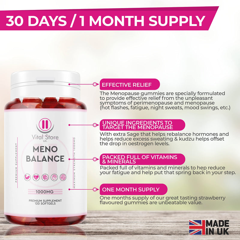 Meno Gummies - Menopause & Perimenopause Supplement - 30 Vegan High Strength Meno Gummies - Berry Flavour - BeesActive Australia