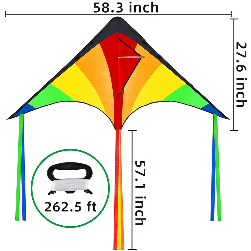 JOYIN 2 Packs Large Delta Kite Green and Rainbow Kite Easy to Fly Huge Kites for Kids and Adults with 262.5 ft Kite String, Large Delta Beach Kite for Outdoor Games and Activities - BeesActive Australia