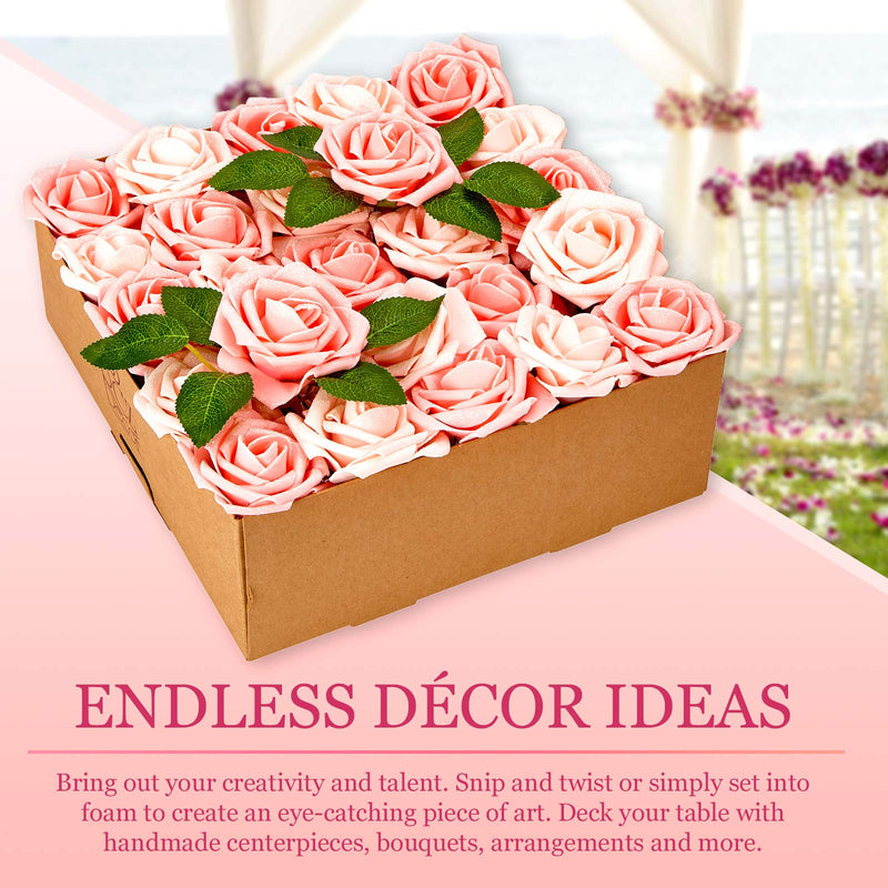 RCZ Décor Shimmer Blush Pink Artificial Flowers | Includes: 50 Roses with Stems and 20 Leaves - BeesActive Australia