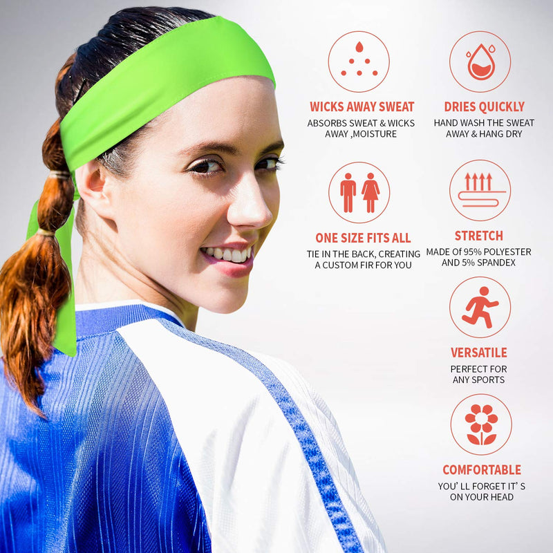 12 Pieces Tennis Tie Headband Hair Band Unisex Dry Head Tie Sport Tie Back Headband for Basketball, Running, Tennis, Karate, Athletics Neon Color - BeesActive Australia