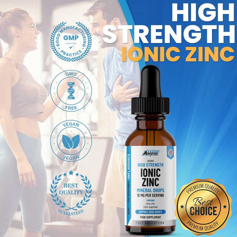 Ionic Zinc Liquid Drops - 60ml Glass Bottle - 120 Servings - High Strength 15mg - Boosts Metabolism & Supports Healthy Immune System - BeesActive Australia